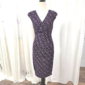 Lauren Ralph Lauren Y2K Purple Geometric Print Sheath Faux Wrap Dress Size 12‎